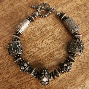Bali Style 925 Silver Bead Bracelet with Intricate Detailing. Signed BA Suarti